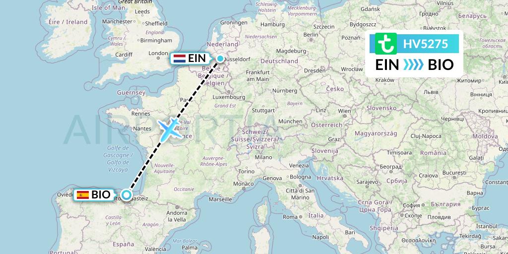 HV5275 Transavia Flight Map: Eindhoven to Bilbao