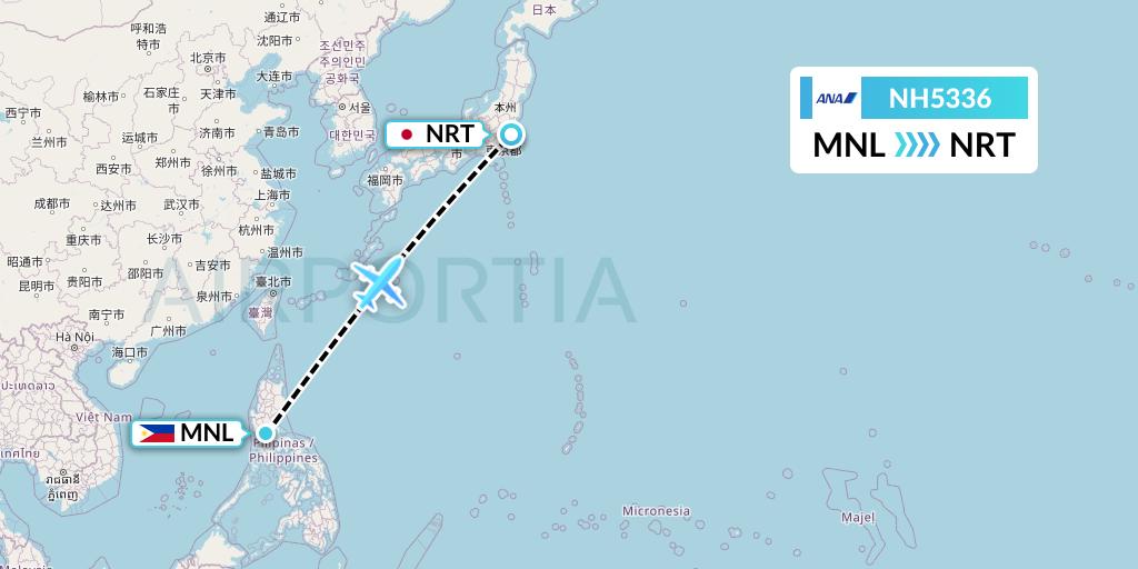 NH5336 All Nippon Airways Flight Map: Manila to Tokyo
