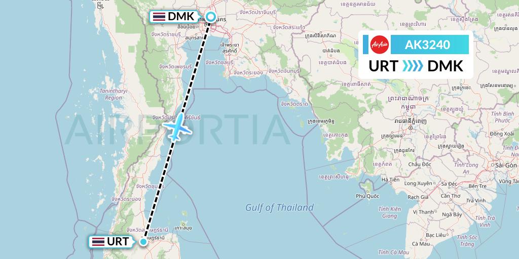AK3240 AirAsia Flight Map: Surat Thani to Bangkok