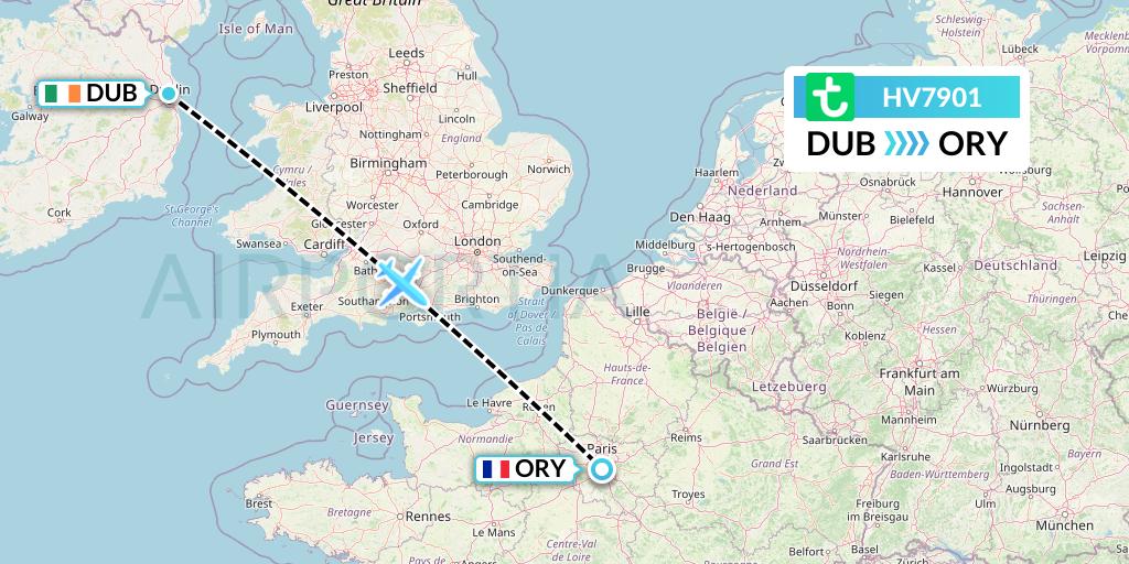 HV7901 Transavia Flight Map: Dublin to Paris