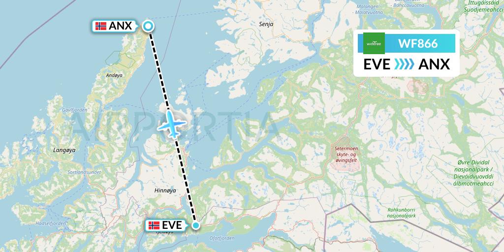 WF866 Wideroe Flight Map: Harstad to Andenes