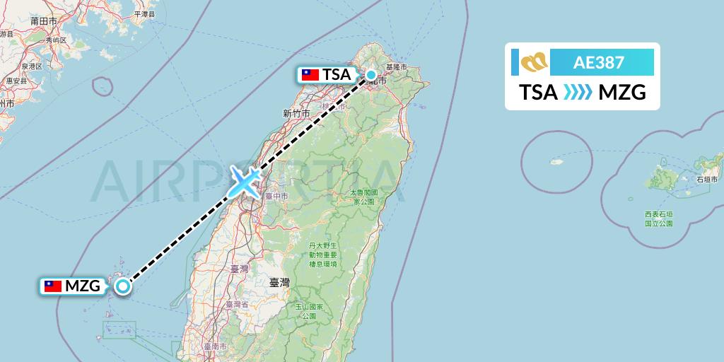 AE387 Mandarin Airlines Flight Map: Taipei to Makung
