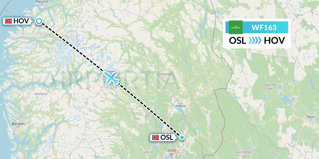 WF163 Wideroe Flight Map: Oslo to Orsta Volda