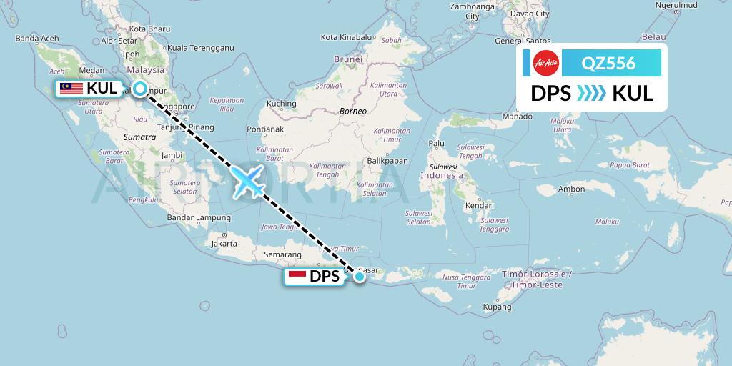 QZ556 Indonesia AirAsia Flight Map: Denpasar to Kuala Lumpur