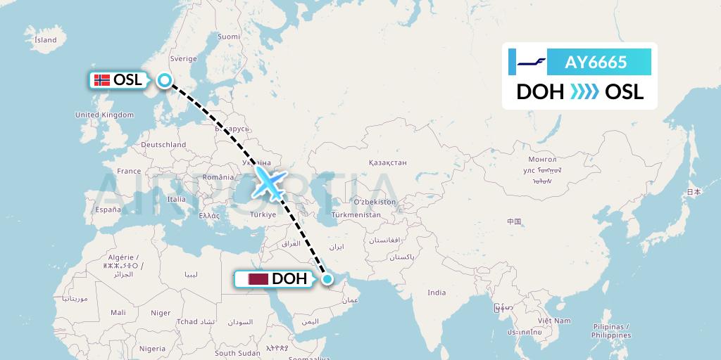 AY6665 Finnair Flight Map: Doha to Oslo