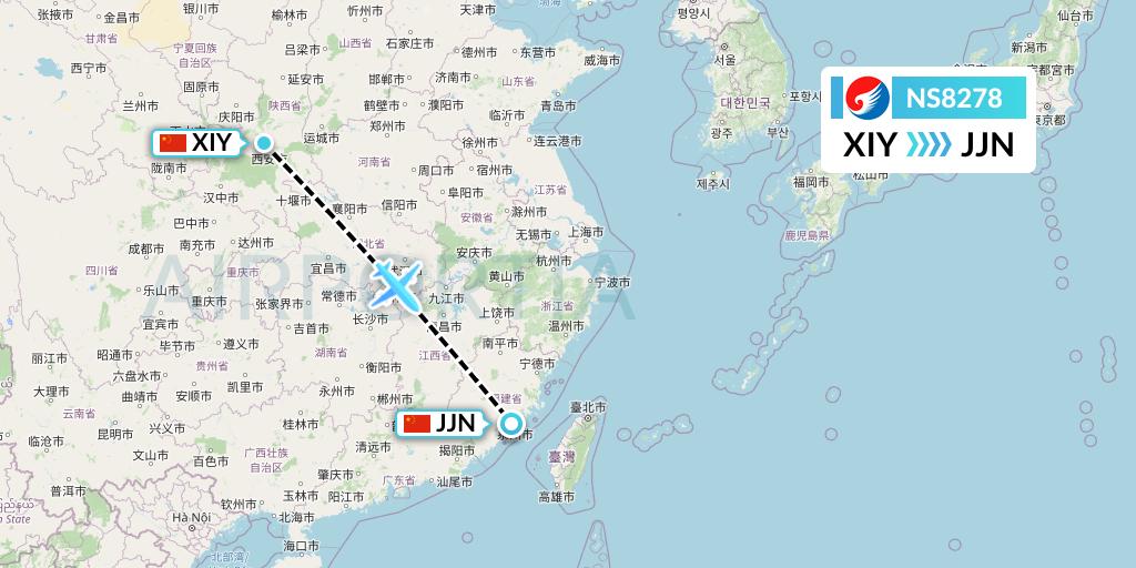 NS8278 Hebei Airlines Flight Map: Xi'an to Jinjiang