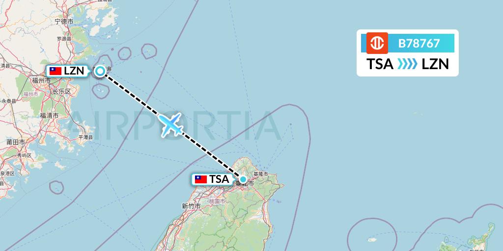 B78767 UNI Air Flight Map: Taipei to Nangan