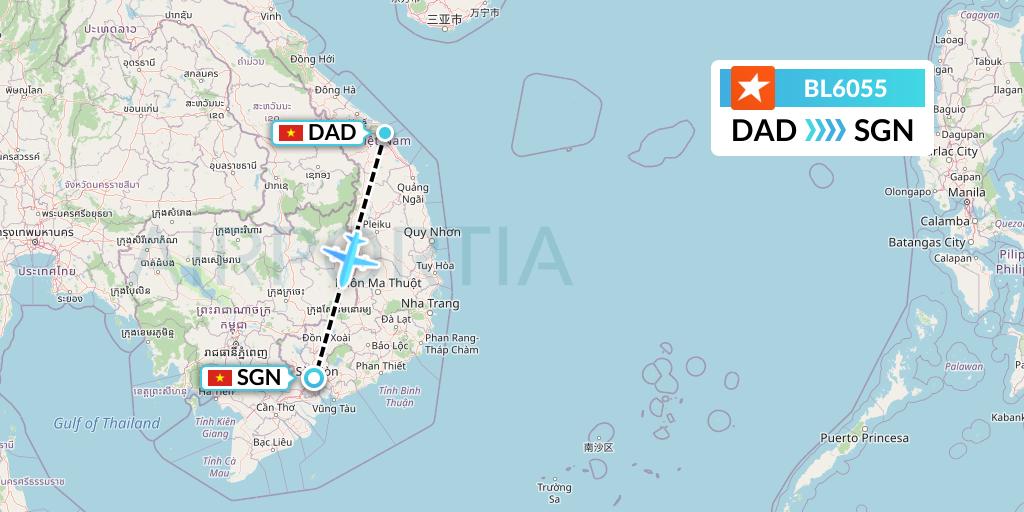 BL6055 Pacific Airlines Flight Map: Da Nang to Ho Chi Minh City