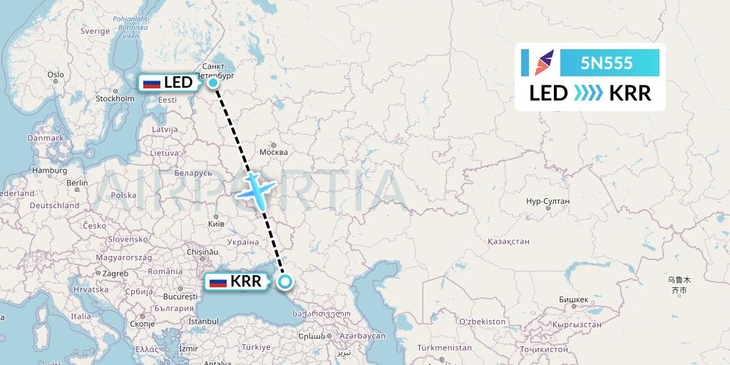 5N555 Nordavia Flight Map: St. Petersburg to Krasnodar