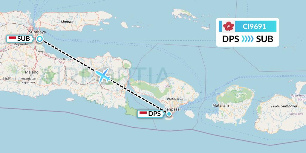 CI9691 China Airlines Flight Map: Denpasar to Surabaya