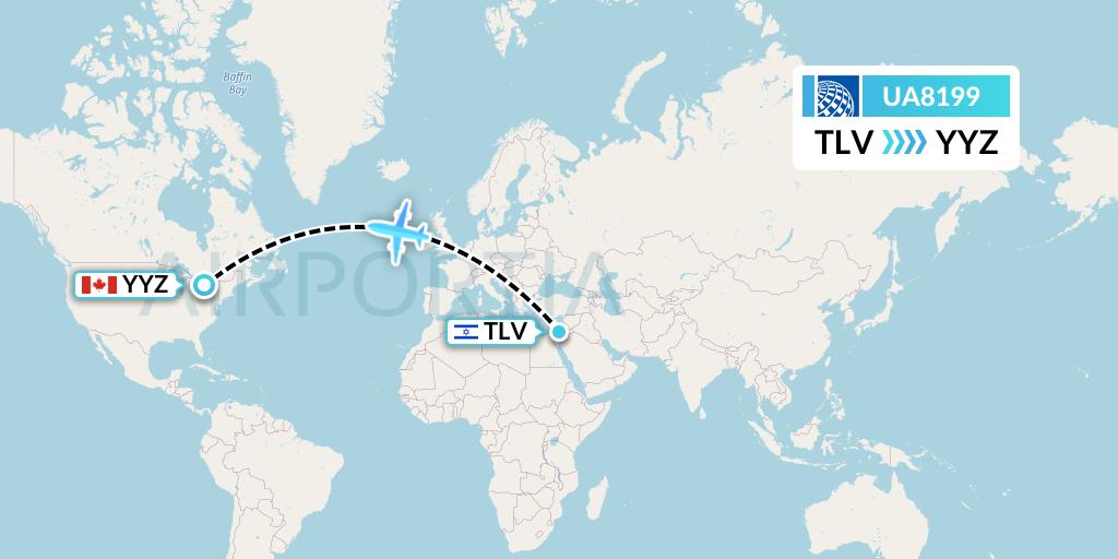 UA8199 United Airlines Flight Map: Tel Aviv to Toronto