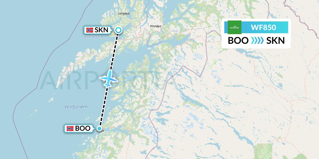 WF850 Wideroe Flight Map: Bodo to Stokmarknes