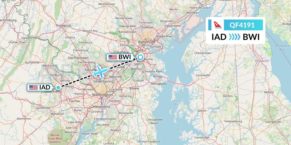 QF4191 Qantas Flight Map: Washington to Baltimore