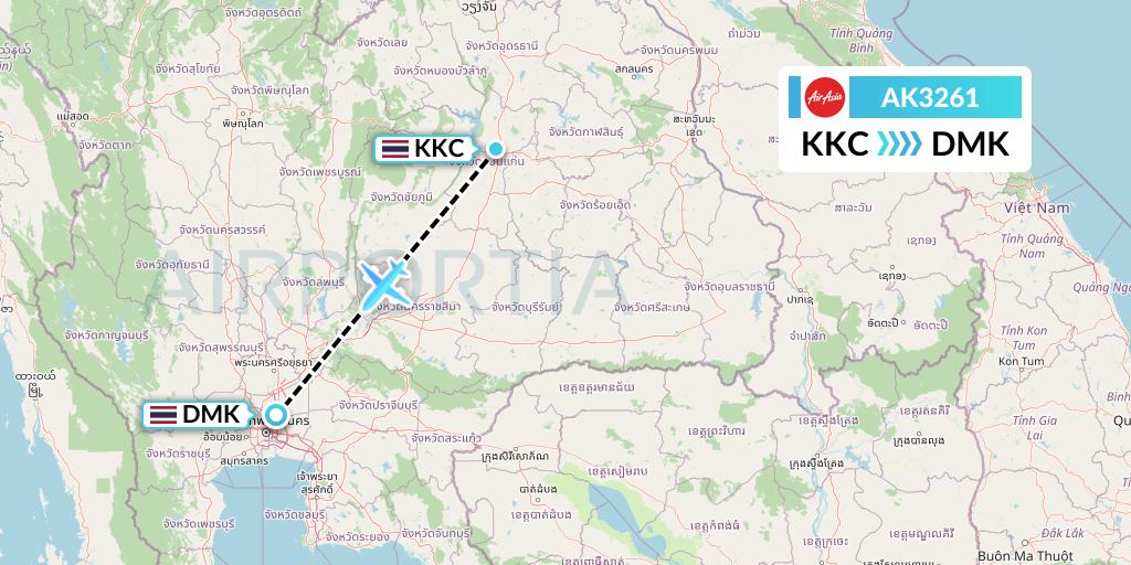 AK3261 AirAsia Flight Map: Khon Kaen to Bangkok