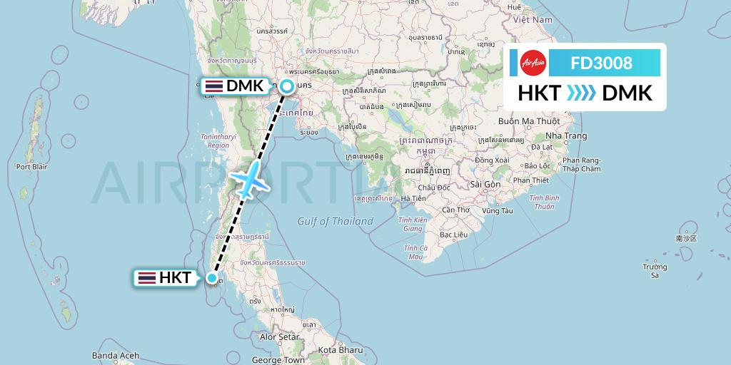 FD3008 Thai AirAsia Flight Map: Phuket to Bangkok