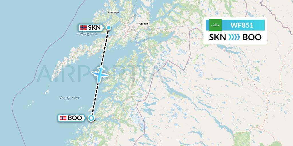 WF851 Wideroe Flight Map: Stokmarknes to Bodo