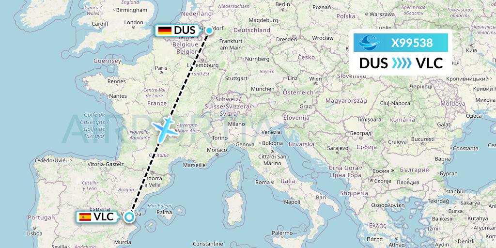 X99538 Avion Express Flight Map: Dusseldorf to Valencia