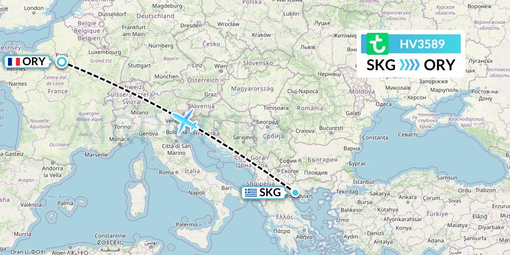 HV3589 Transavia Flight Map: Thessaloniki to Paris
