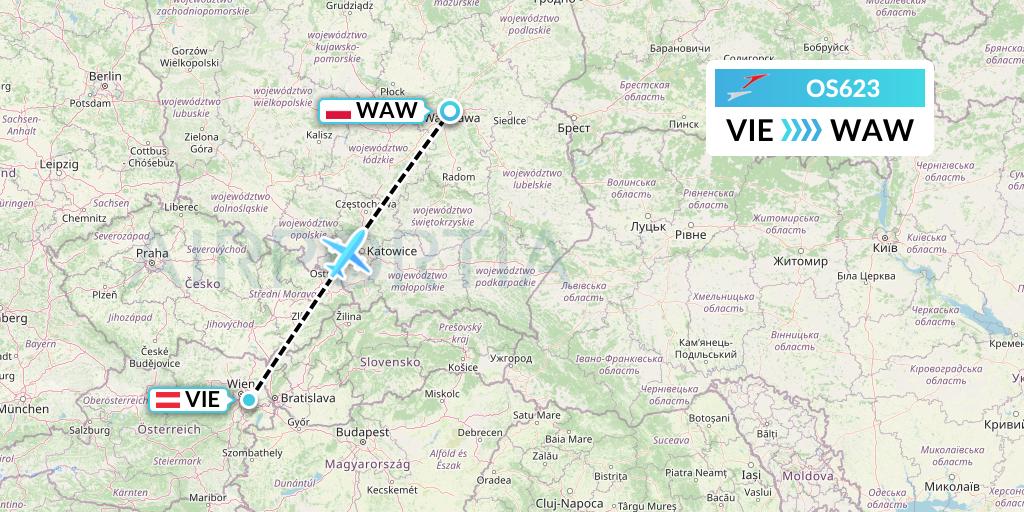 OS623 Austrian Airlines Flight Map: Vienna to Warsaw