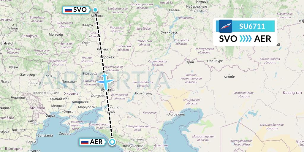 SU6711 Aeroflot Flight Map: Moscow to Sochi