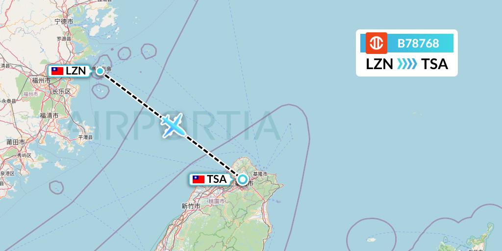 B78768 UNI Air Flight Map: Nangan to Taipei