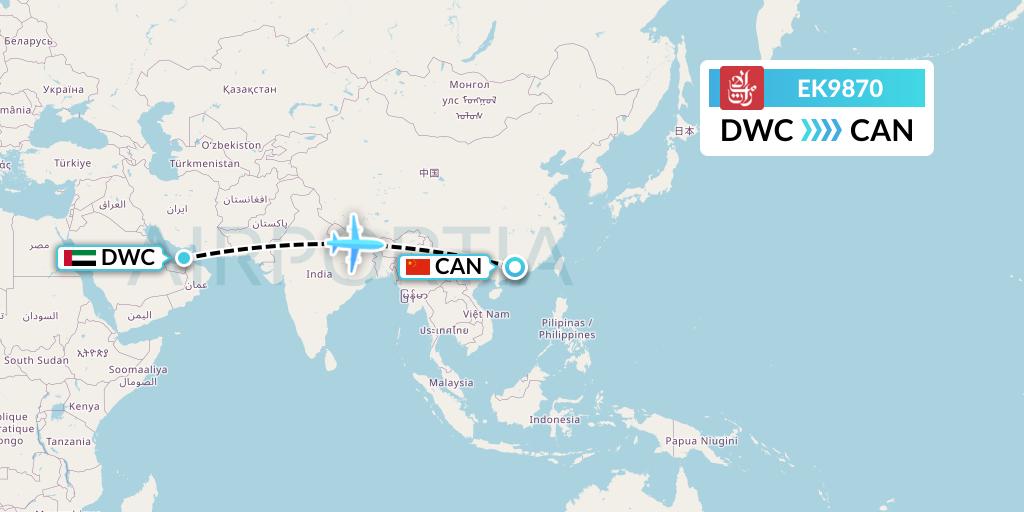 EK9870 Emirates Flight Map: Dubai to Guangzhou