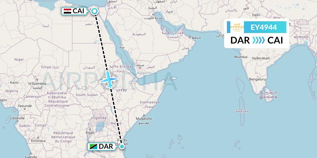 EY4944 Etihad Airways Flight Map: Dar-es-Salaam to Cairo