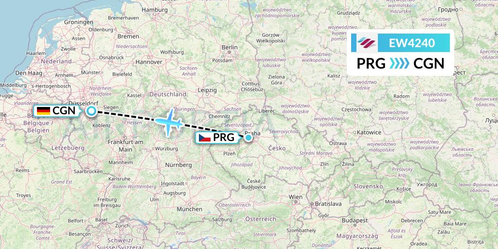 EW4240 Eurowings Flight Map: Prague to Cologne