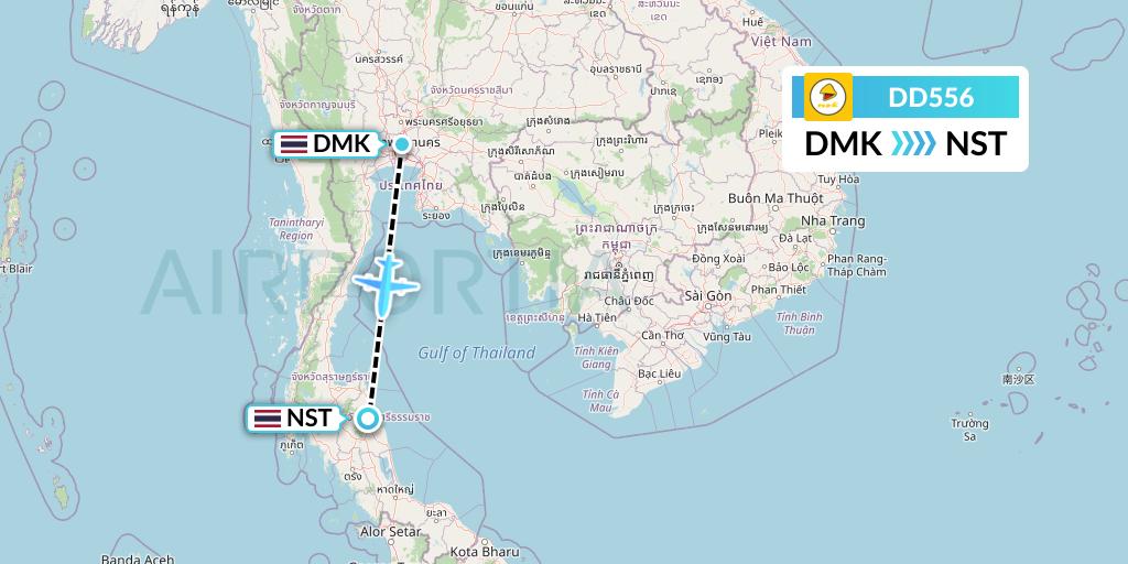 DD556 Nok Air Flight Map: Bangkok to Nakhon Si Thammarat