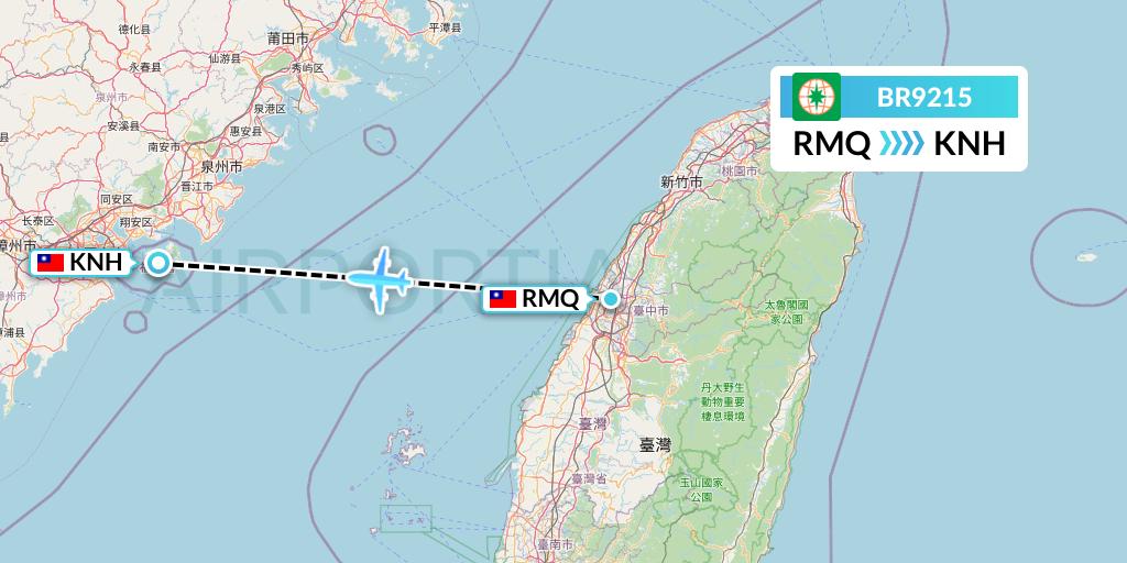 BR9215 EVA Air Flight Map: Taichung to Kinmen