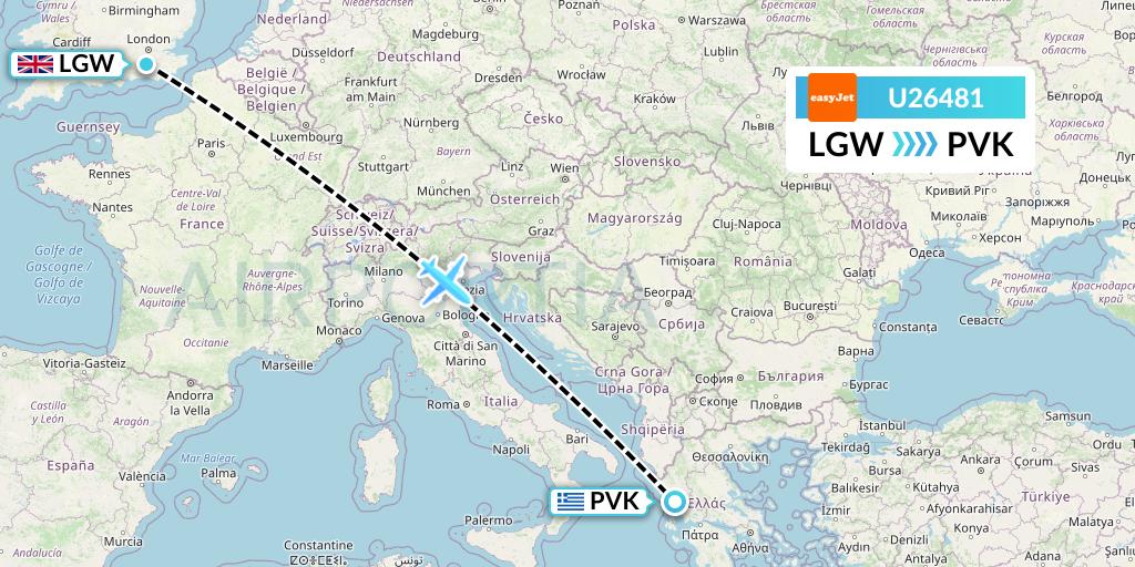 U26481 EasyJet Flight Map: London to Preveza