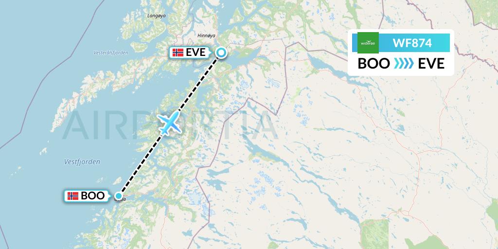 WF874 Wideroe Flight Map: Bodo to Harstad