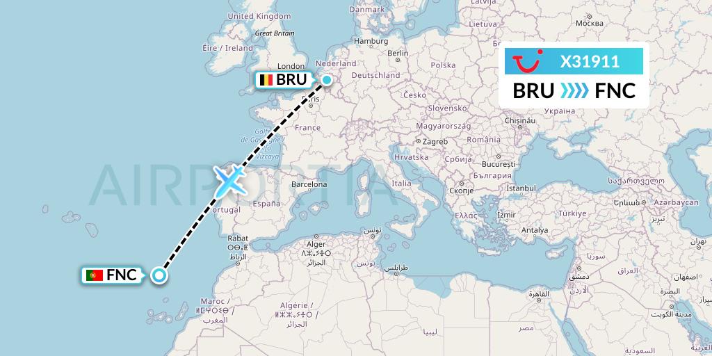 X31911 TUI fly Germany Flight Map: Brussels to Funchal
