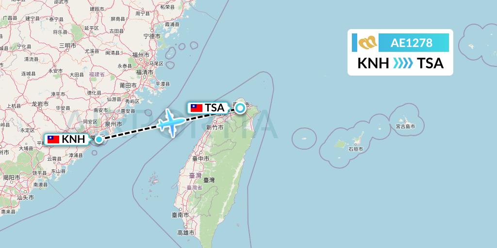 AE1278 Mandarin Airlines Flight Map: Kinmen to Taipei