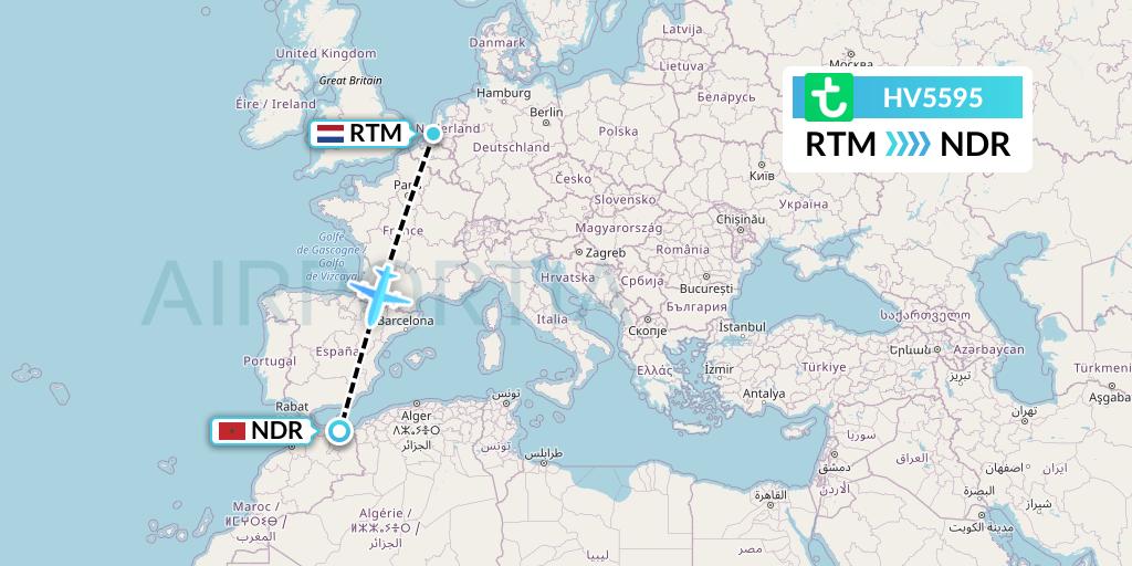 HV5595 Transavia Flight Map: Rotterdam to Nador