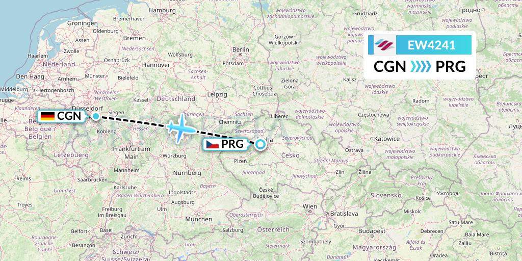 EW4241 Eurowings Flight Map: Cologne to Prague