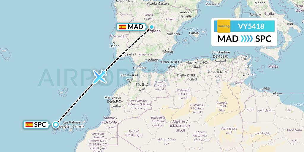 VY5418 Vueling Flight Map: Madrid to La Palma