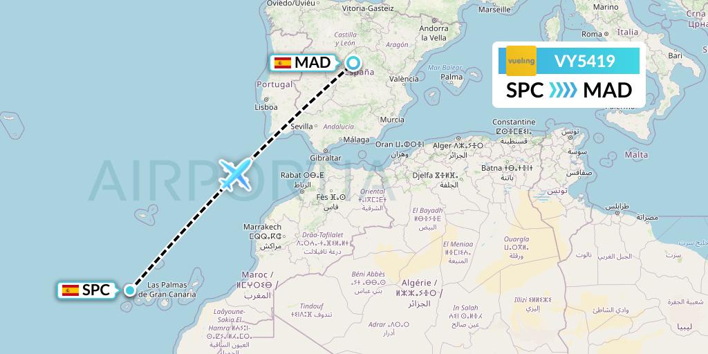 VY5419 Vueling Flight Map: La Palma to Madrid