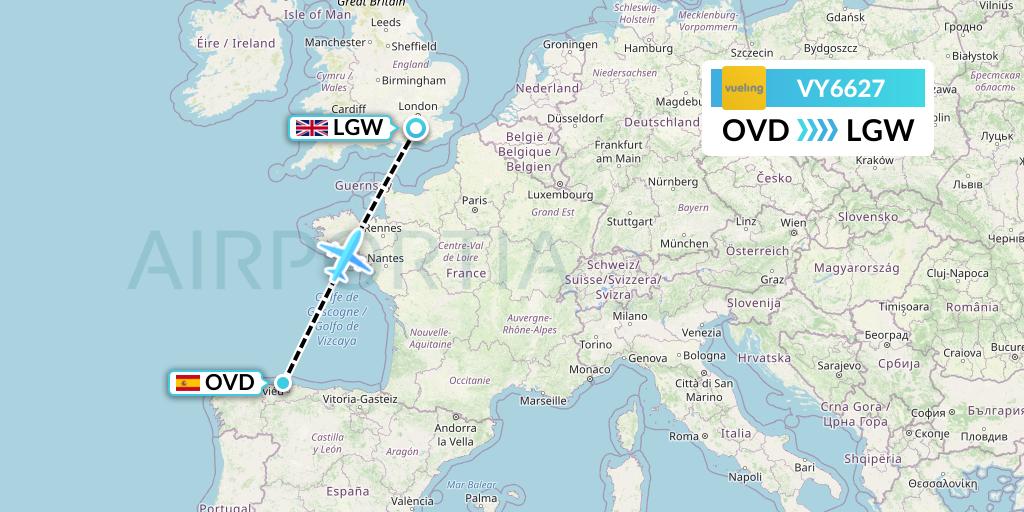 VY6627 Vueling Flight Map: Asturias to London