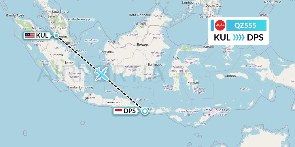 QZ555 Indonesia AirAsia Flight Map: Kuala Lumpur to Denpasar
