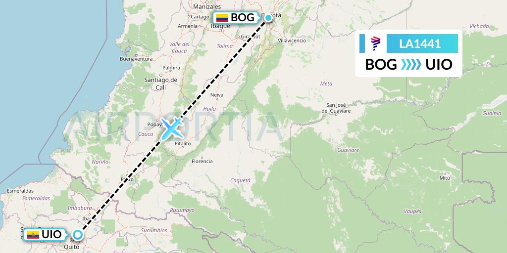LA1441 LAN Airlines Flight Map: Bogota to Quito