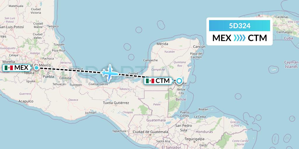 5D324 Aeromexico Connect Flight Map: Mexico City to Chetumal