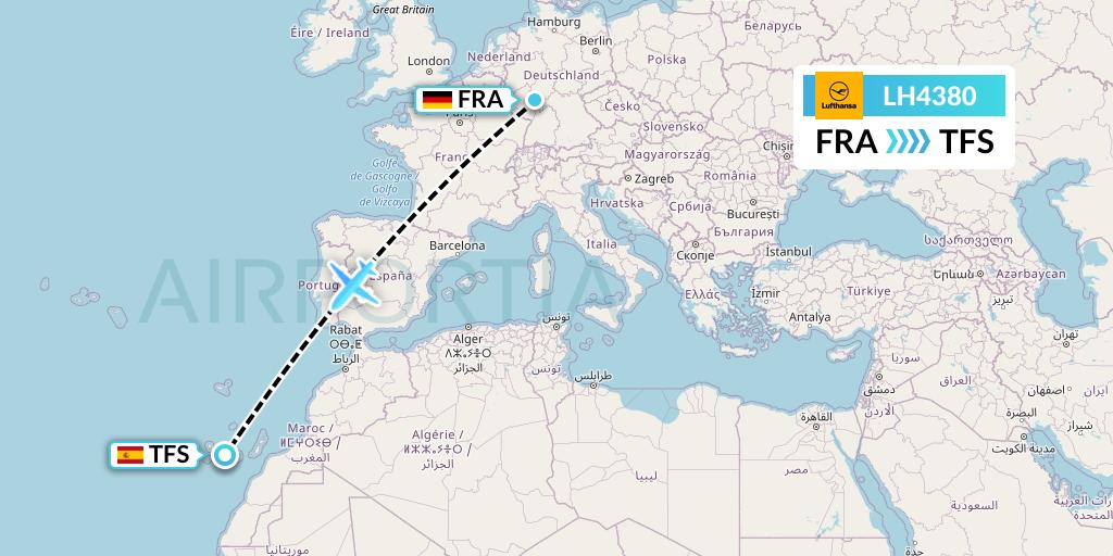 LH4380 Lufthansa Flight Map: Frankfurt to Tenerife
