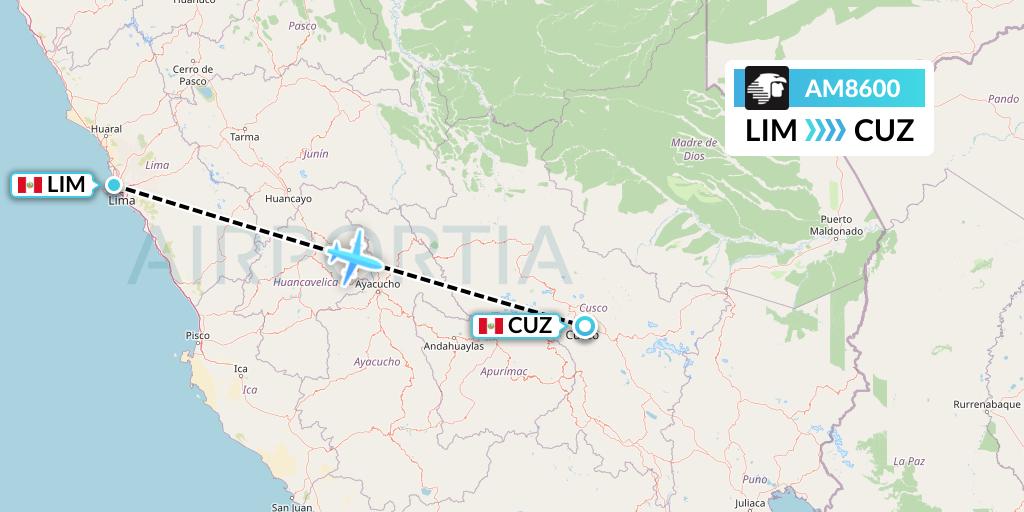 AM8600 Aeromexico Flight Map: Lima to Cusco