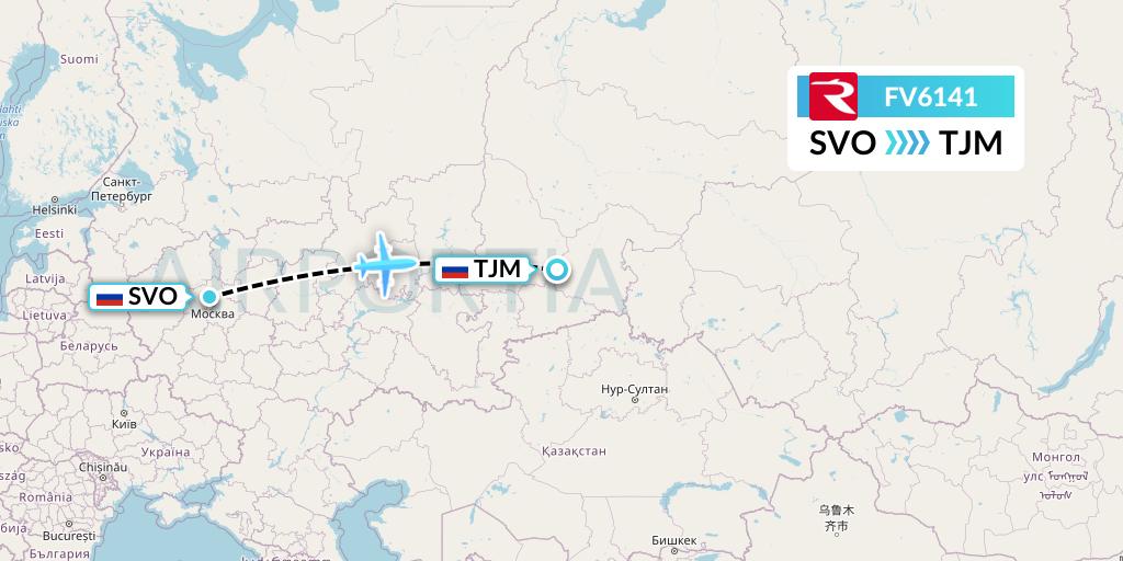FV6141 Rossiya Flight Map: Moscow to Tyumen