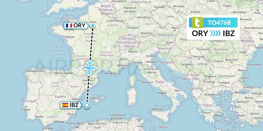TO4768 Transavia France Flight Map: Paris to Ibiza