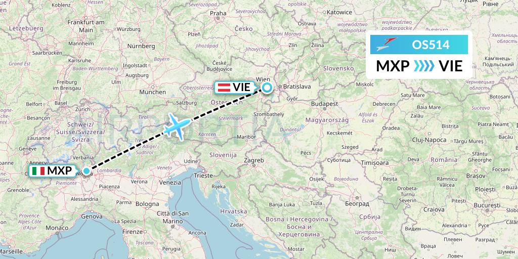 OS514 Austrian Airlines Flight Map: Milan to Vienna