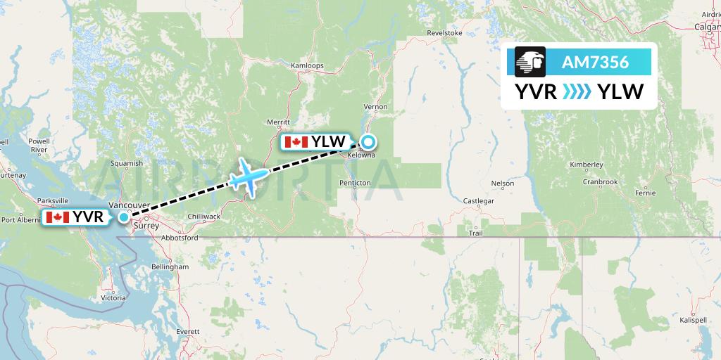 AM7356 Aeromexico Flight Map: Vancouver to Kelowna