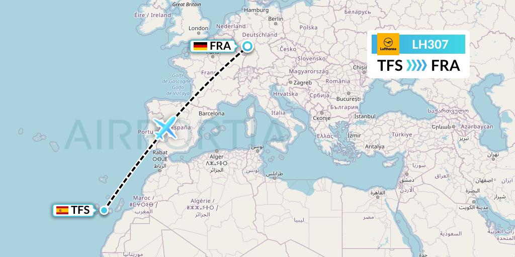 LH307 Lufthansa Flight Map: Tenerife to Frankfurt