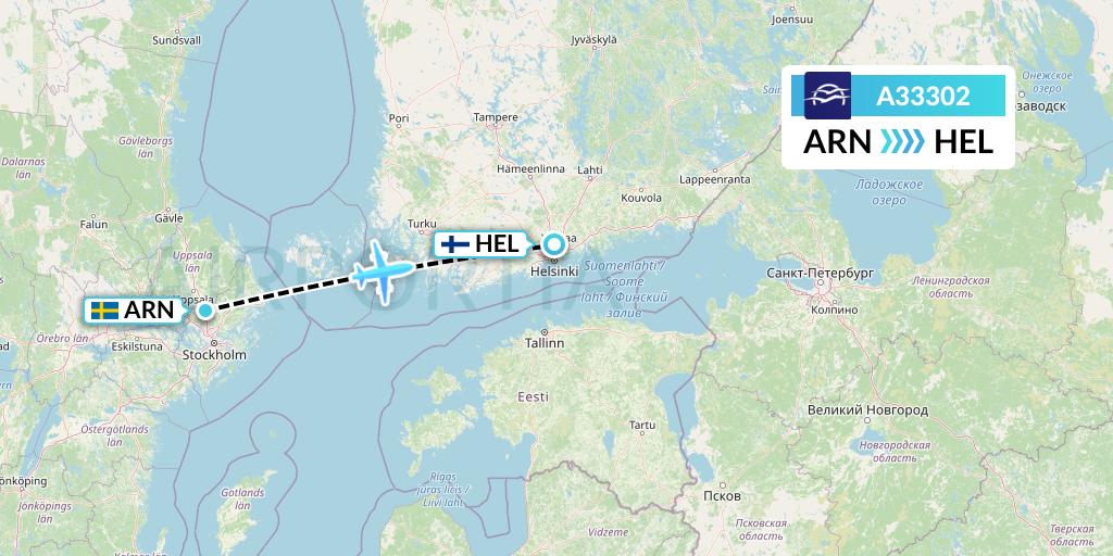 A33302 Aegean Airlines Flight Map: Stockholm to Helsinki